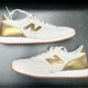 New Balance x JCrew white and gold running shoes